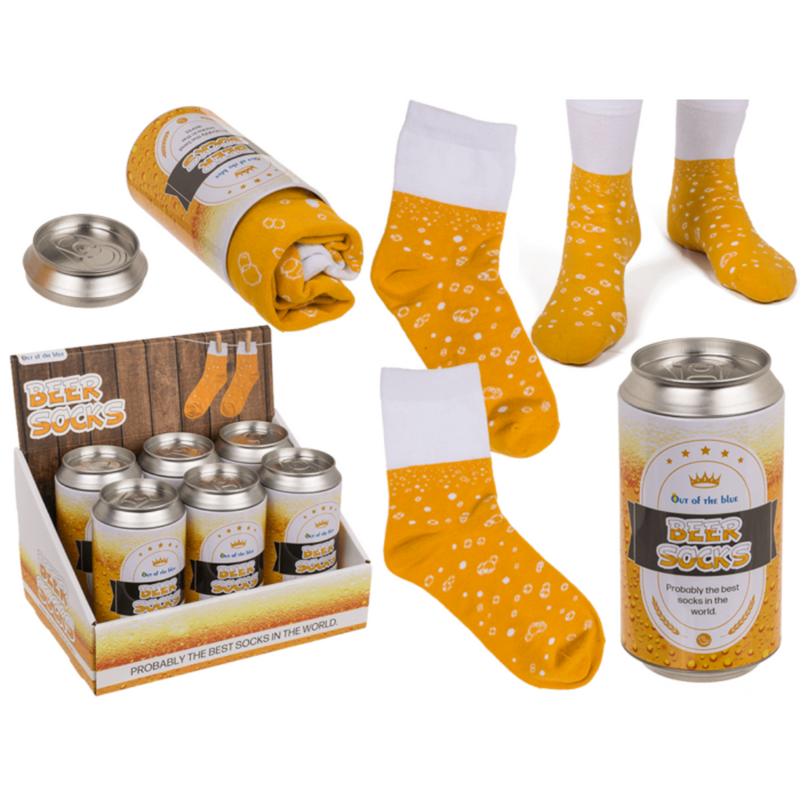 Novelty Beer Socks in a Can