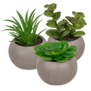 3 Artificial Succulents In Cement Pots