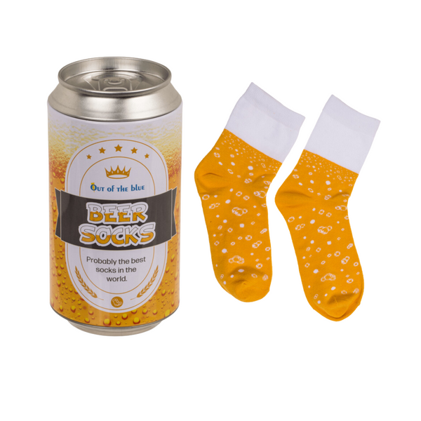 Novelty Beer Socks in a Can