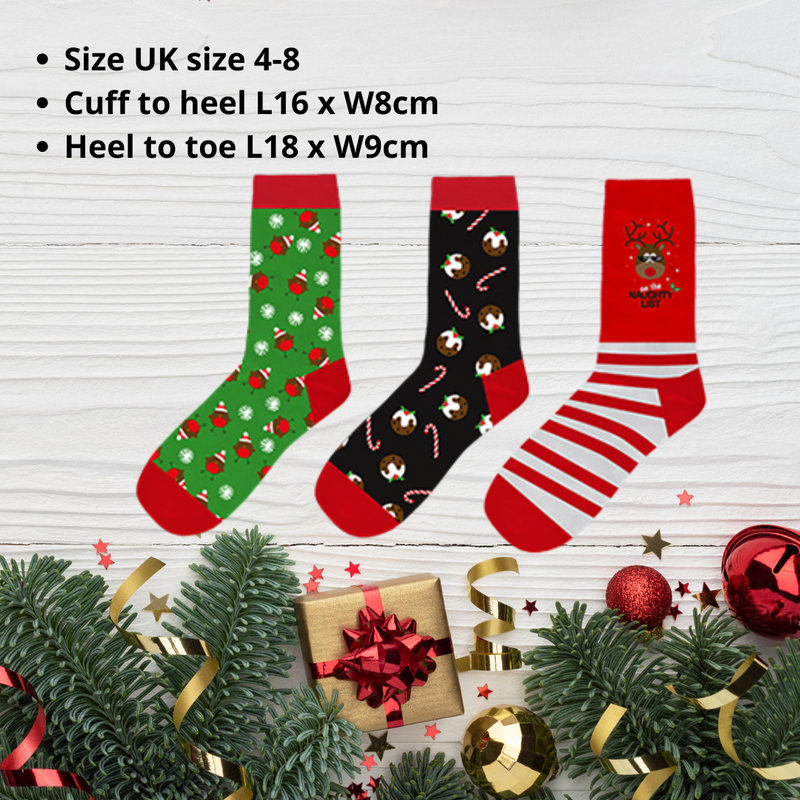 Ladies Christmas Socks Pack Of 3