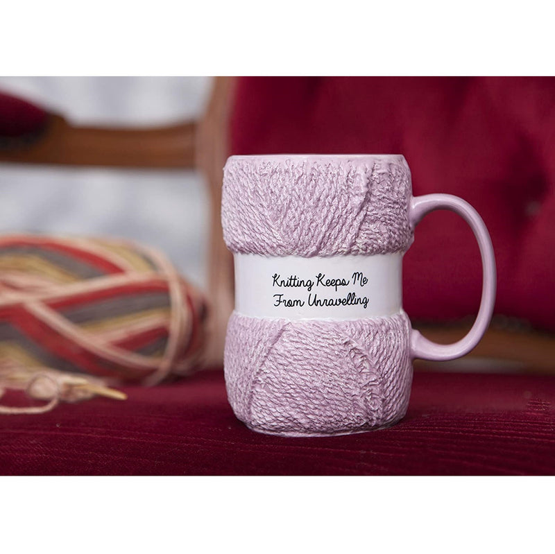 'Knitting Keeps Me From Unravelling' Mug