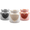Set Of 3 Ceramic Pearlised Tea Light Holders With Love Heart